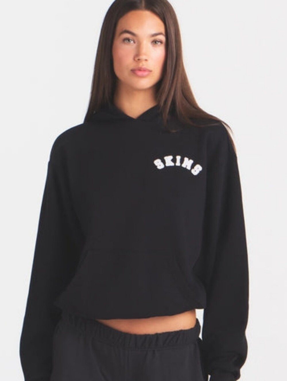 SKIMS NWT Cotton Fleece Logo Hoodie Size XS Onyx Snow Arched Skims Logo